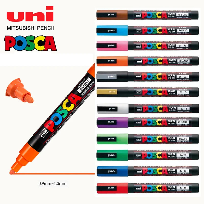 

1pcs Japan UNI POSCA Acrylic Marker Pen PC-3M 0.9mm-1.3mm Water-based Pen POP Advertising Poster Graffiti 24 Color Art Painting