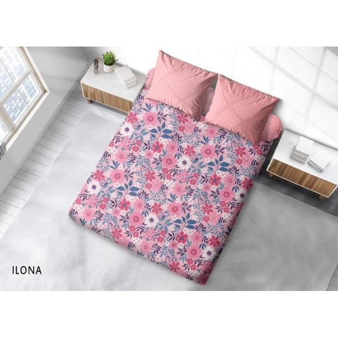 sprei 160x200 my love queen motif bunga kecil penuh pink tua - ilona
