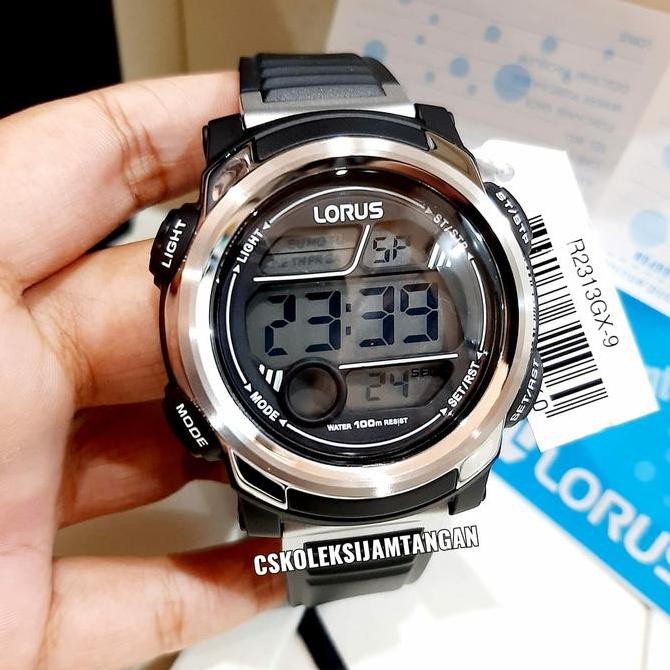 Tersedia JAM TANGAN PRIA LORUS R2313GX-9 DIGITAL SILVER BLACK RUBBER ORIGINAL