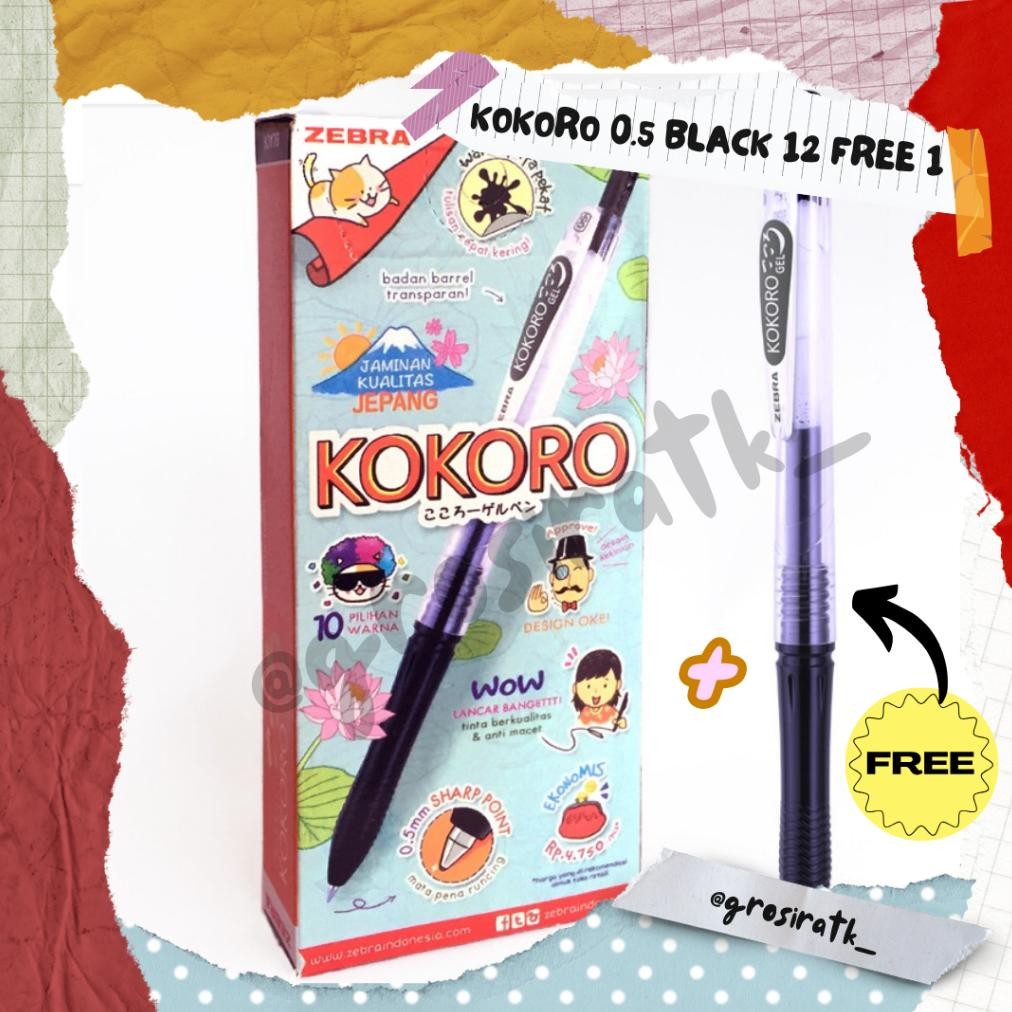 

Zebra Pulpen Kokoro Black 13 Pcs / Kokoro Black 1 Lusin (tinta hitam 0.5) Free 1 Pcs