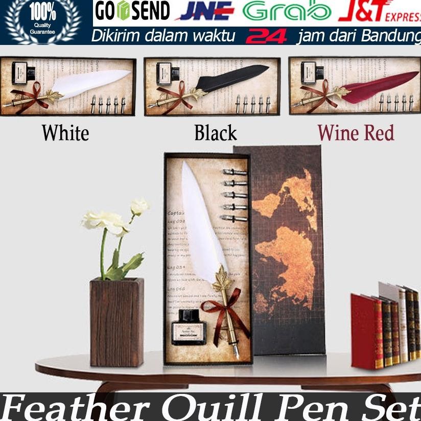 

Pulpen Bulu Pena Fountain Kaligrafi Stainless Vintage Retro dengan Kotak Alat Tulis Pena Hadiah Font