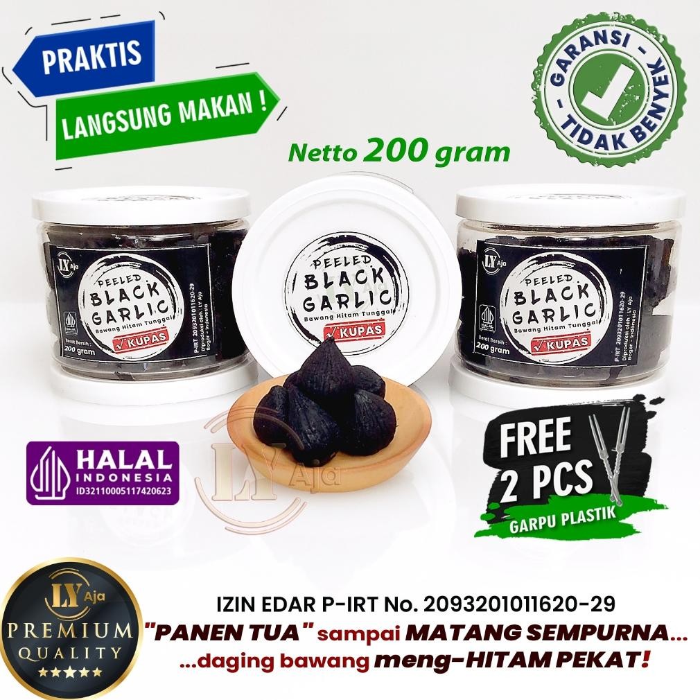 

Bawang Hitam Tunggal Lanang Dan Kating Kupas 200 Gram LY Aja Peeled Black Garlic 200 Gr