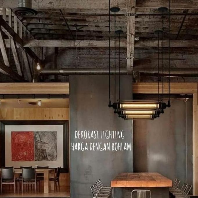 LAMPU GANTUNG PANJANG MEJA MAKAN RETRO HIAS MINIMALIS + LAMPU T9