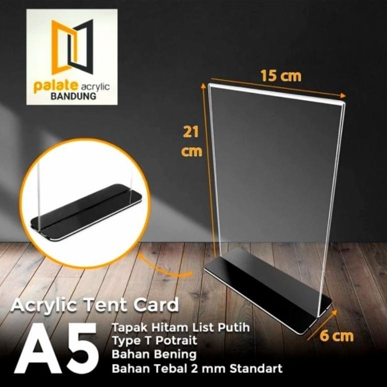 

AKRILIK TENT HOLDER A5 ALAS HITAM/ ACRYLIC TENT CARD A5 PORTRAIT/NOMOR MEJA CAFE