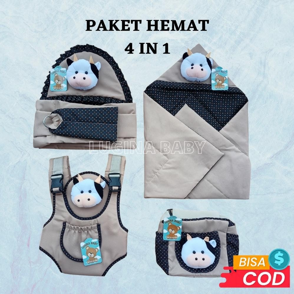 Paket hemat 4 in 1 Gendongan samping bayi Gedongan depan multifungsi Tas kecil dora dan Selimut bayi