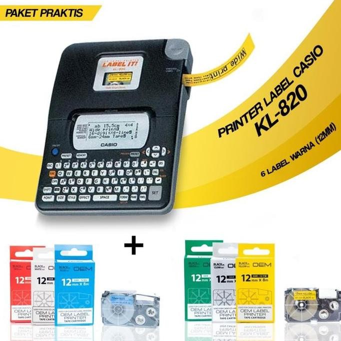 

Paket Praktis Casio Kl-820 Dan Label 12Mm All Colors New Stok