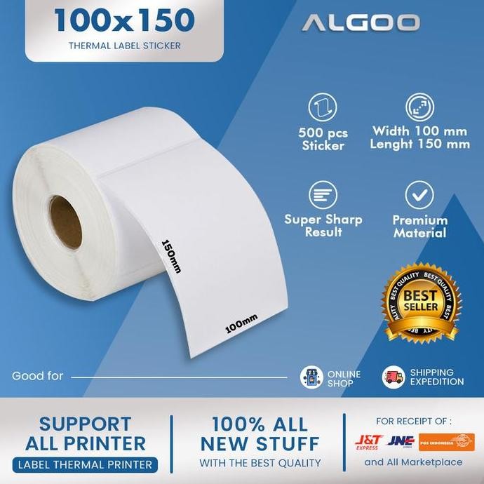

TERMURAH ALGOO - 100x150 mm Stiker Label Thermal Kertas Label Barcode