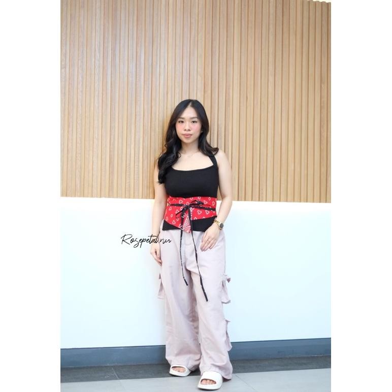 Terlaris Obi Tenun Batik Triangle / Obi Belt Jumputan Batik Jumbo/ Ikat Pinggang Vikana Batik Gjk-25