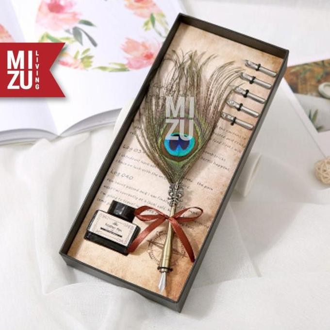 

BEBAS ONGKIR - MIZU HANEPEN Calligraphy Set Kaligrafi Feather Quill Dip Pen Bulu 6 Steel Nibs 1 Ink Tinta