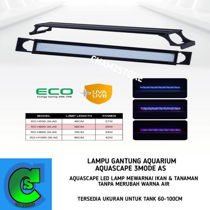 Tersedia RDI Lampu gantung aquarium aquascape 3 mode UVA UVB 50cm, 60cm, 80cm, 100cm / Lampu led gan