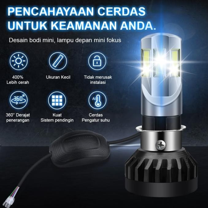 Tersedia LAMPU LED MOTOR RTD 6 SISI / 3 SISI AC/DC KIPAS BOHLAM DOP LAMPU DEPAN