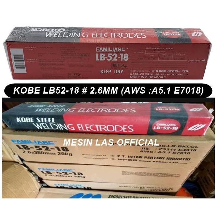 Kawat Las KOBE LB52-18 Size 2.6MM Welding Electrodes E7018