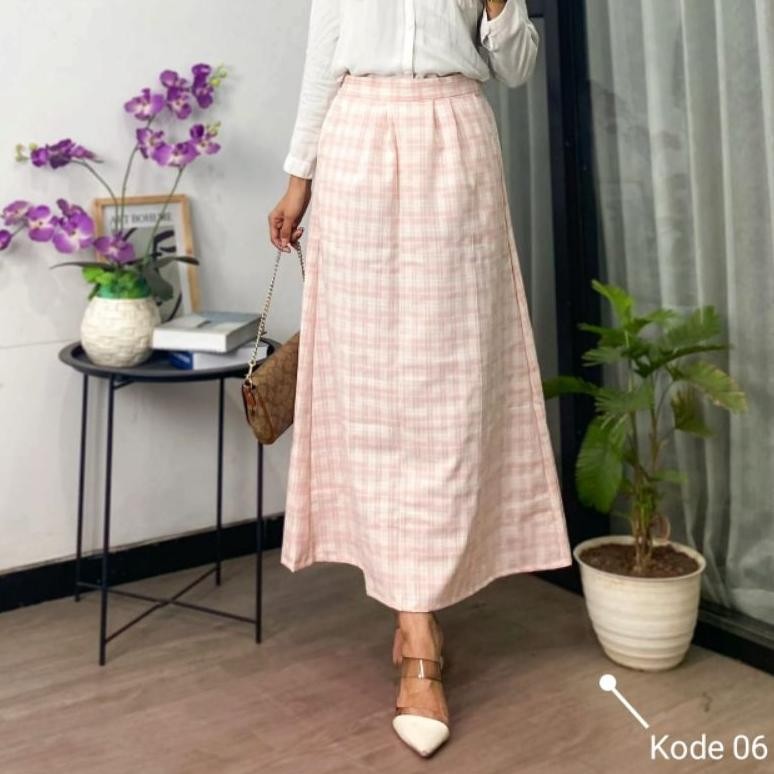 VIRAL rok panjang skirt wanita kotak kotak Tartan Korean style ga-121