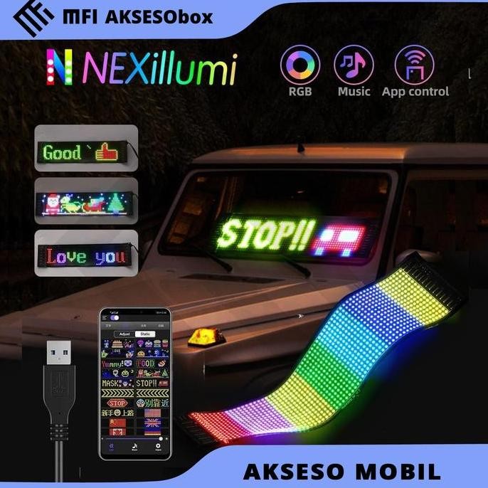 Tersedia led running text kaca mobil custom  siap pakai led strobo  5v control apk bluetooth aksesob