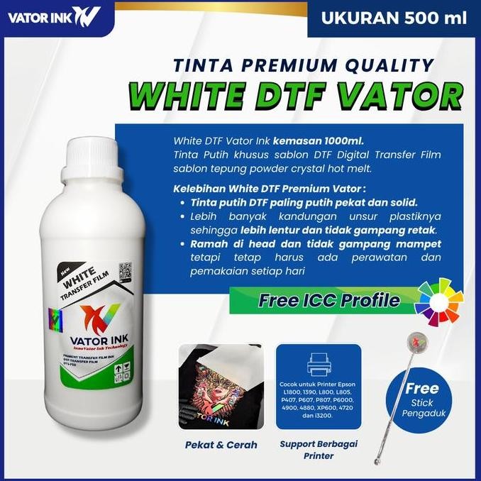 

Dtf White Vator Ink 500Ml Tinta Putih Sablon Tepung Pet Transfer Film