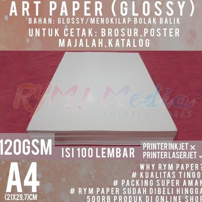 

baru Art Paper 120 gsm A4 isi 100 Lembar / Kertas Bahan Brosur Mengkilap Glossy 120 gram For Laserjet Printer or Art Paper Inkjet Printer