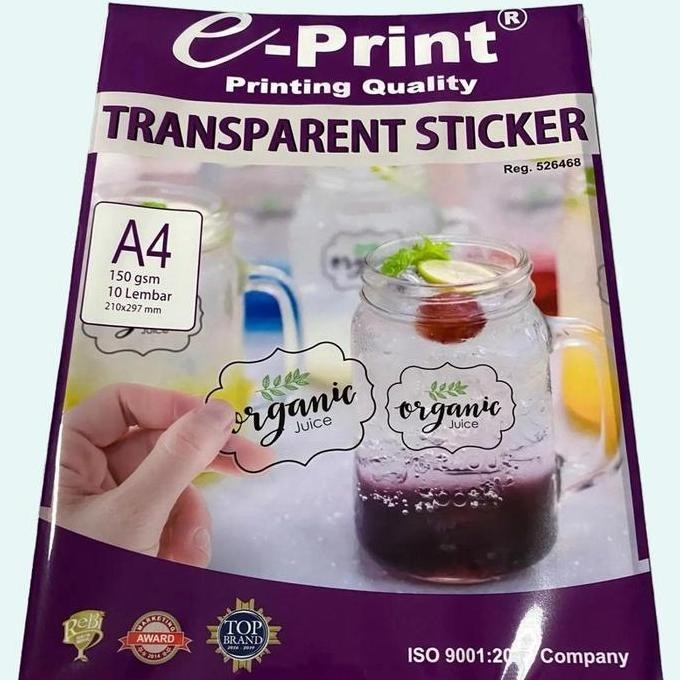 

baru Transparent Sticker e-Print A4 150Gsm 10Lembar Kertas Transparan Stiker Waterproof Buku Kantor Paper Sekolah Stationery