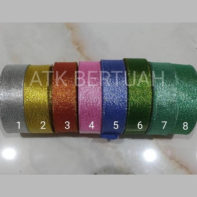 

ready stock GLITTER METALLIC RIBBON GOLD SILVER PITA METALIK KILAP KILAU