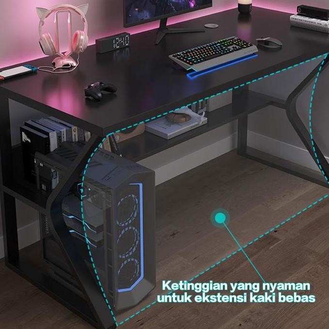 E-TIFE Meja Komputer / Meja Gaming / meja komputer serat karbon/ Meja Komputer 140cm / Meja Komputer
