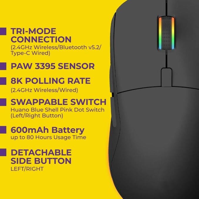 Sades Ryunix Kojin MX10 Mouse Gaming Wireless Bluetooth Triple Mode Ambidextrous