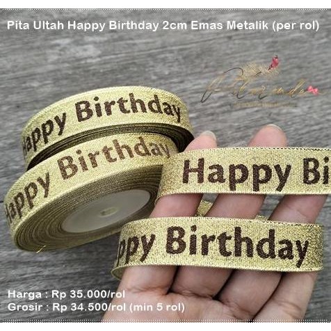 

ready stock GPITA-825 : Pita Ultah HBD Happy Birthday 2 cm Emas Metalik (per rol)