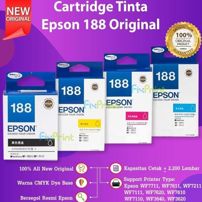 Tinta Epson 188 C13T188 Black T188 Original Cartridge WF7711 WF7611