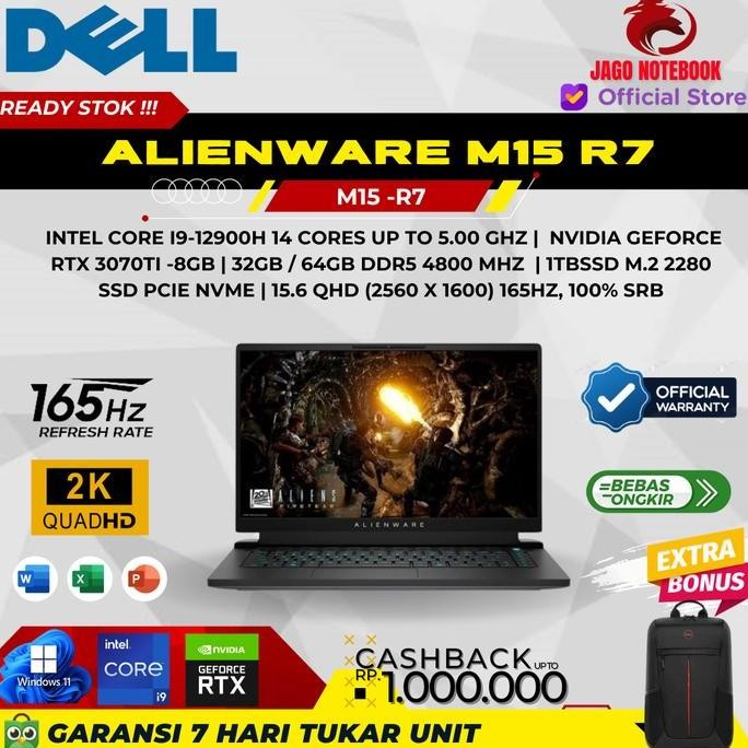 Dell Alienware M15 R7 RTX3070TI 8GB I9 12900 32GB 1TBSSD W11 15.6FHD