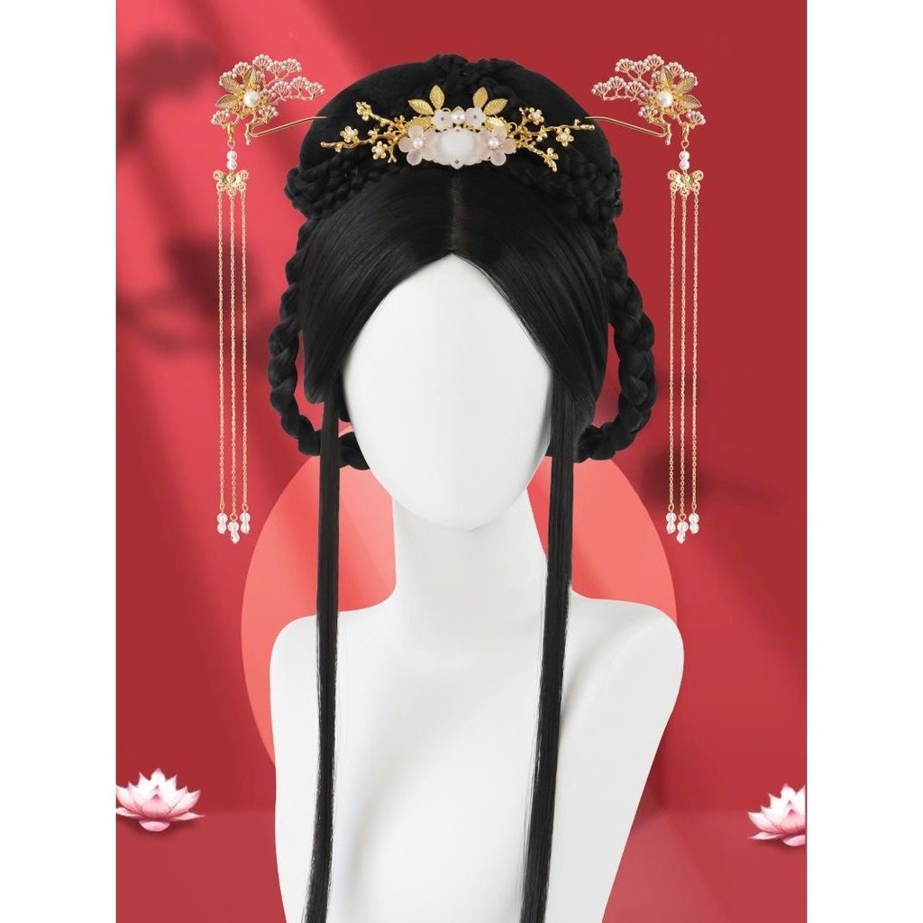 Wig Hanfu Gaya Kuno Wanita/Hiasan Kepala Kostum Kuno yang Eteral Gaya Serbaguna