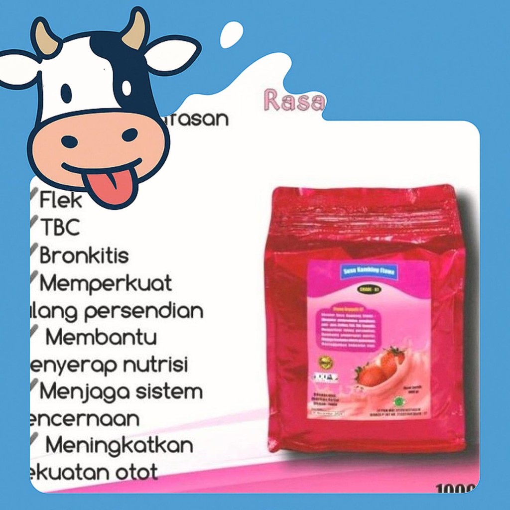 

Terbaru Susu Kambing Etawa Grade.A Rasa Stroberi 1Kg(1000Gr)