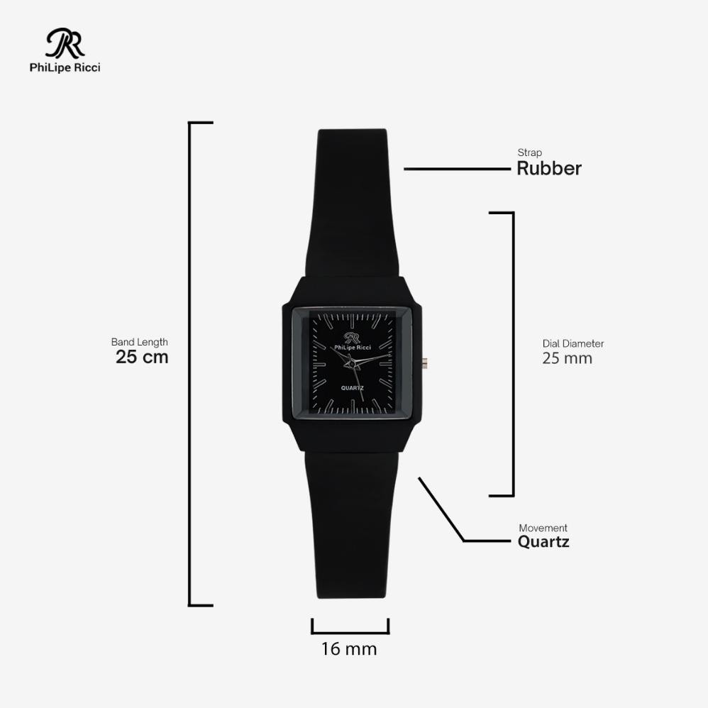 Viral Philipe Ricci Jam Tangan Wanita Analog Strap Tali Karet Rubber Terbaru Dial Kotak Kecil Model 