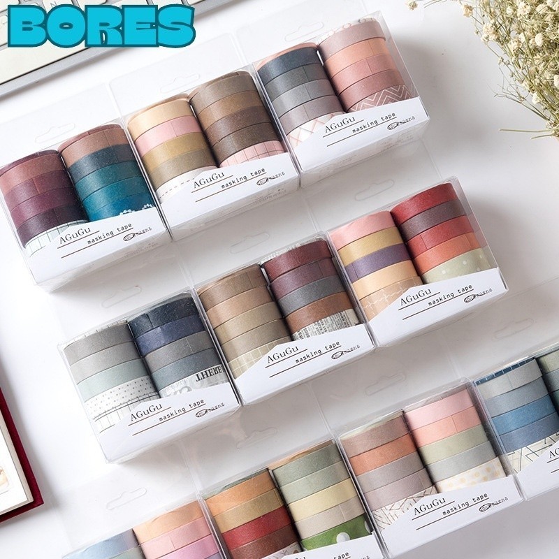 

BORES Masking Tape Set 10Pcs Essential Collection Basic Pattern Isi 10 Selotip Bahan Kertas Washi Tape Warna Warni DIY Scrapbook Journal Kotak Box Aeshtetic