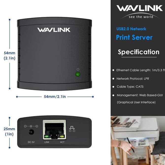 ready  WAVLINK LPR Print Server USB Protocol USB2.0 Network Print Server Adapter Server Pencetak USB
