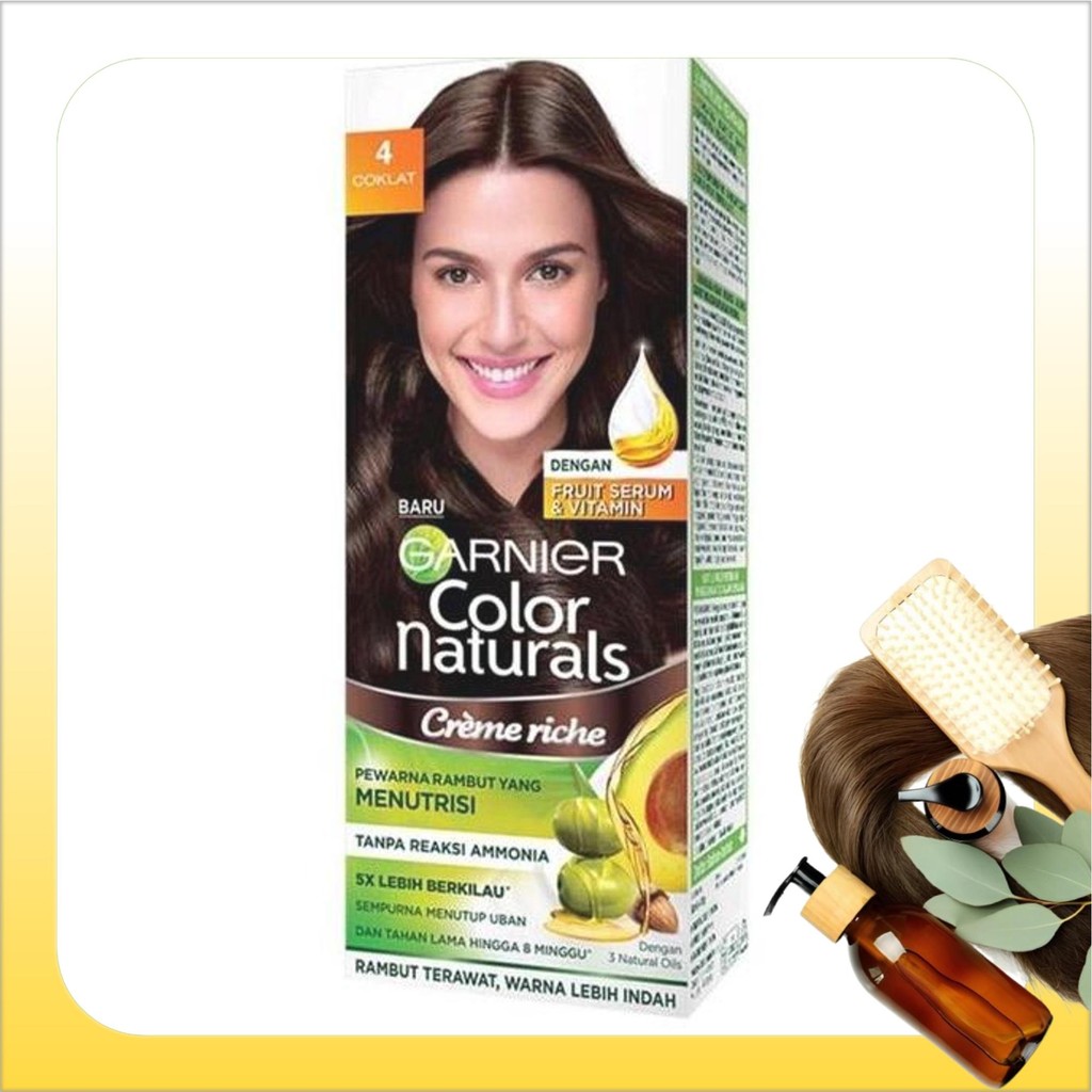 garnier color natural cat rambut kotak no 4 coklat brown dye pewarna dark diskon ongkir