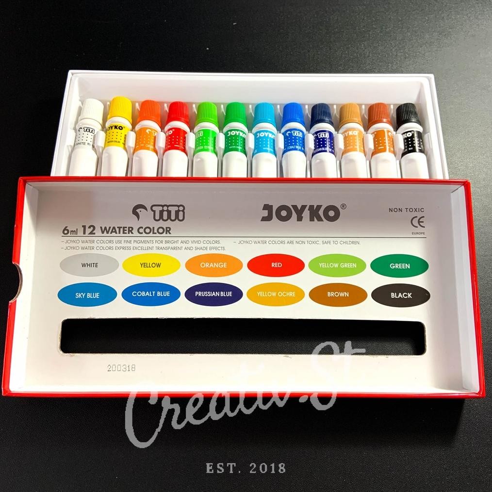 

JOYKO Cat Air Watercolor 12 Warna 6 Ml Set Paint Lukis Water Color Terlaris