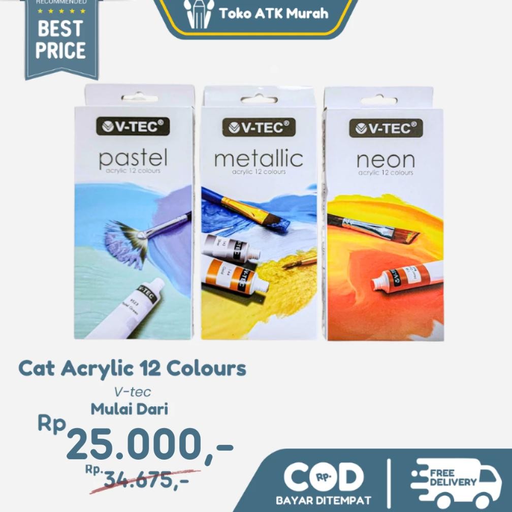 

Cat Acrylic Pastel Colour / Neon Colour / Metallic Colour VTEC Cat Akrilik 12 Warna 6ml V-Tec Terlaris