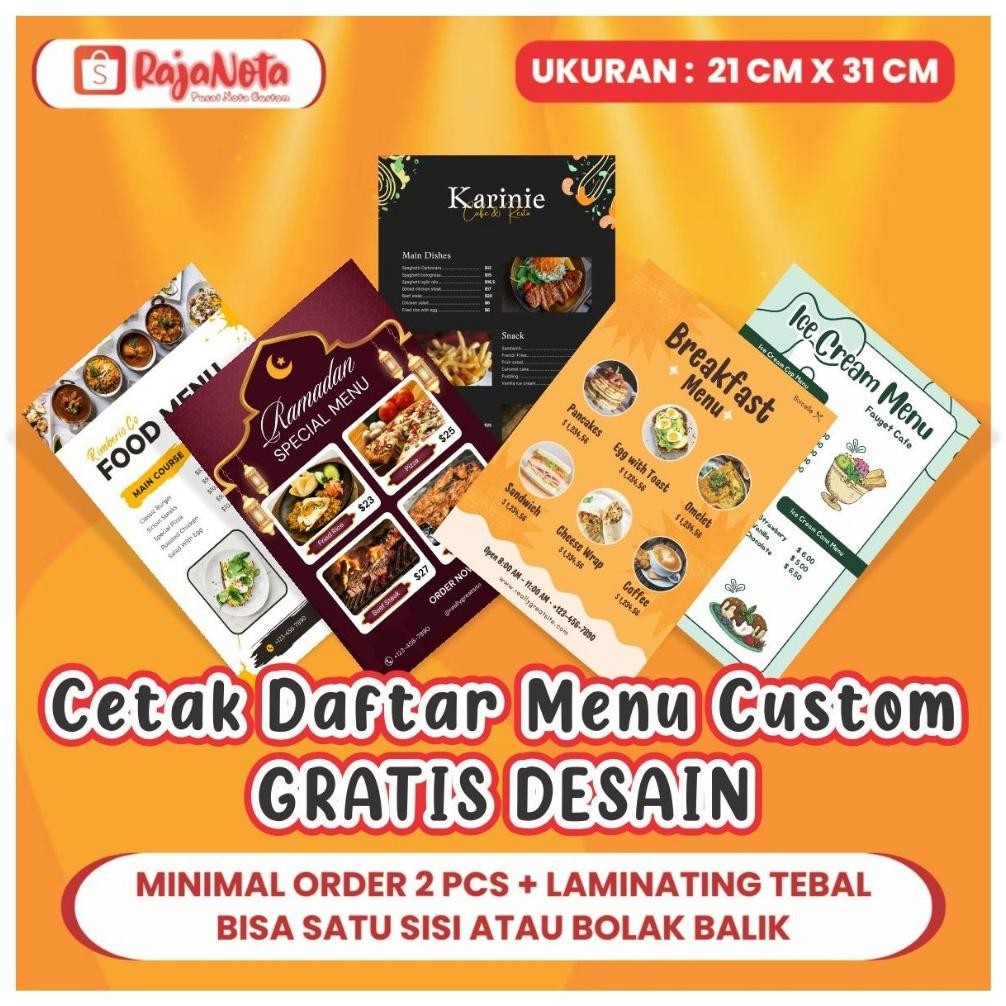 

Cetak Menu Makanan Bolak Balik Bisa Desain Plus Laminasi RB07