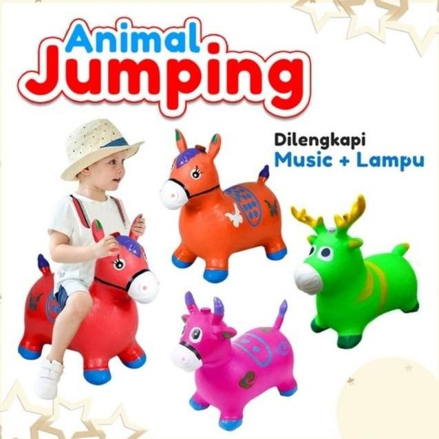 Mainan Anak Kuda Karet Tebal Music Animal Jumping Kuda Kudaan Karet
