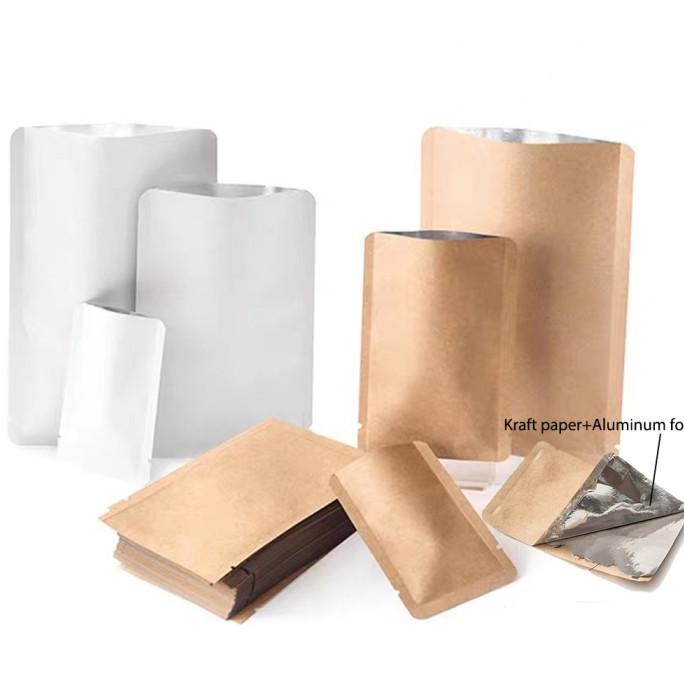 

100 Pcs/Lot Kraft Paper Pouches Inner Foil Open Top Heat Sealed Food Tea Nut Powder Packaging Bag With Tear Notch Kualitas Terbaik Harga Termurah