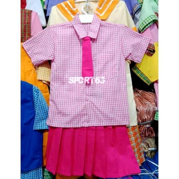 Grosir Satu Set Baju Anak Tk/Paud/Stelan Baju Kotak-Kotak Anak Paud/Seragam Kotak-Kotak Amak Paud