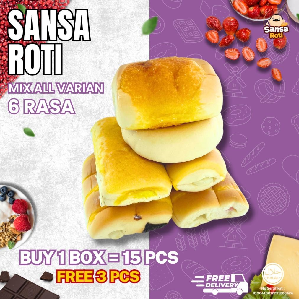 

Baru Sansa Roti Mix 6 Rasa | Isi 15+3pcs Gratis | Roti Varian Spesial Laris