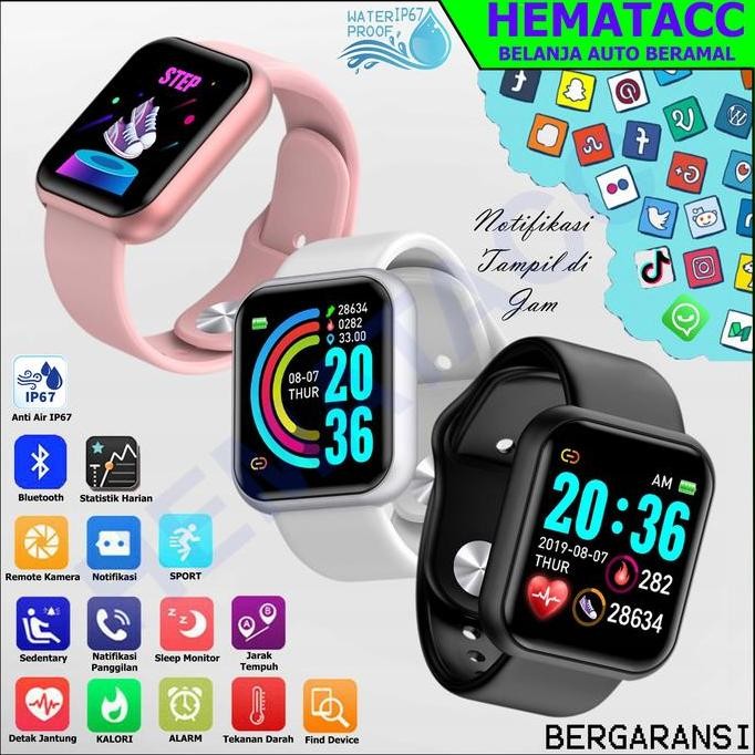 Jam Tangan Pintar Y68 Anti Air Smartwatch D20 Asisten Olahraga IWO