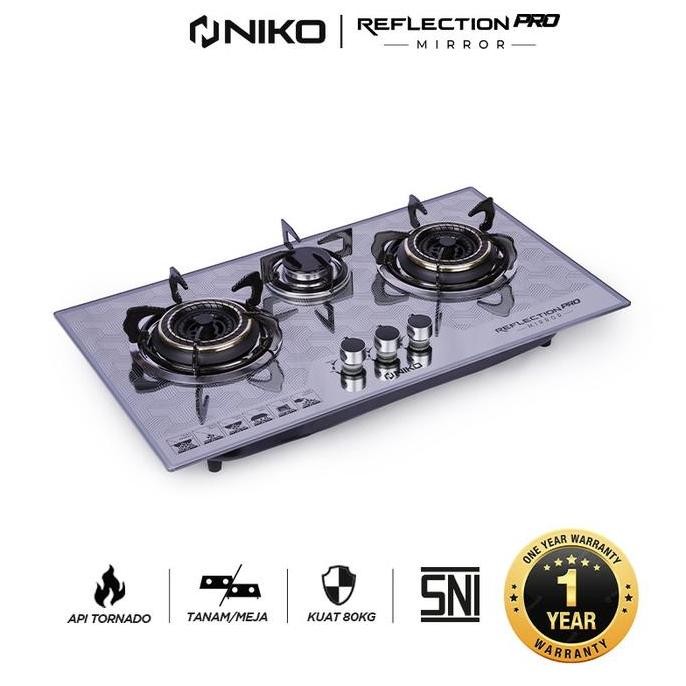 

Terlaris Kompor Gas Kaca Tanam Niko Reflection Pro Mirror / Kompor Meja 3 Tungku
