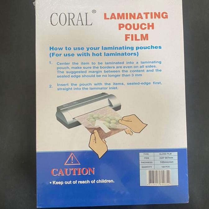 

ready !!! CORAL LAMINATING A4 GLOSY / 100 MICRON / UKURAN 220 X 307mm/ 100 SHETS