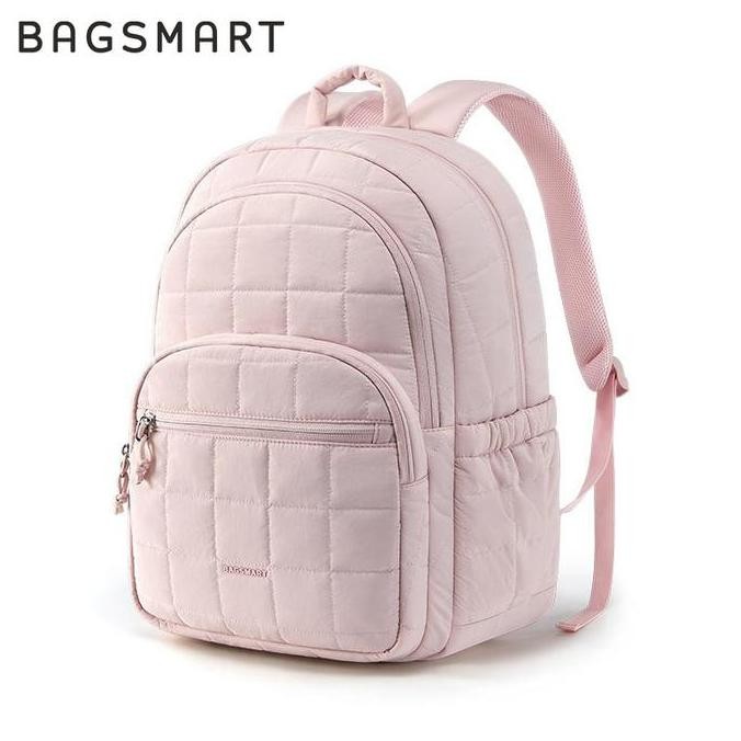 Bagsmart Ransel Laptop 15.6 Inch Dengan Kompartemen Besar, Tas Sekolah Santai Berlapis Warna Pink, R