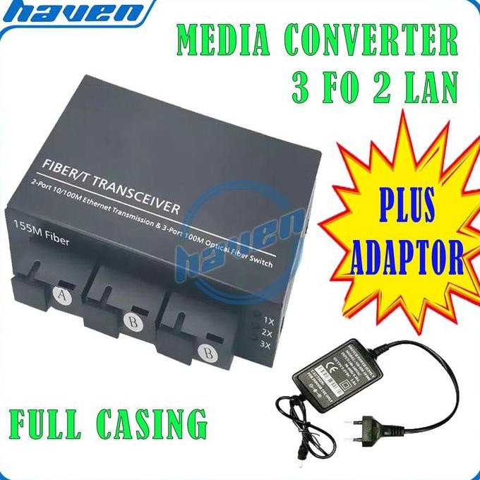 Media Converter 3 Port Fo 2 Port Lan / Switch Fiber 3 Fo 2 Sc