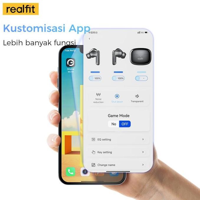 ANC & APP Realfit F3 TWS Bluetooth 5.4 TWS Wireless Headset ANC -38dB Suara Audio Berkualitas Tinggi