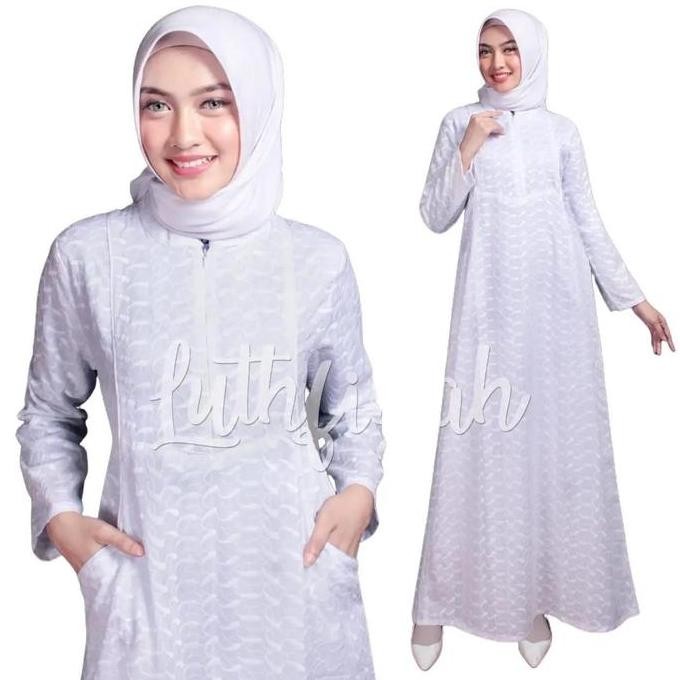 Gamis Katun Jepang Bermotif Model Kantong Dua Hiasan Bis Ban Poliester Polos Bunga Hitam Putih musli