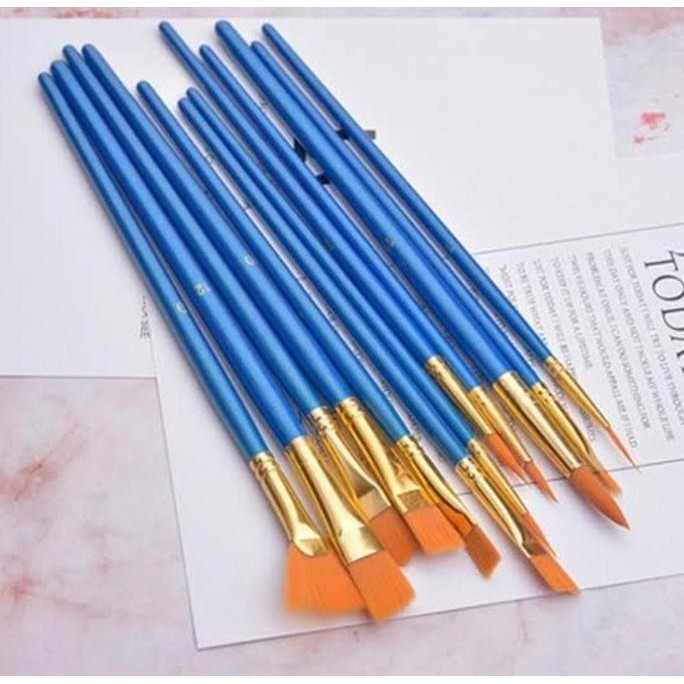 

ready [10 Pcs] Kuas Lukis Set Isi 10Pcs Mix - Paint Brush - Kuas Kipas Fan Flat Lancip Cat Acrylic Oil Air