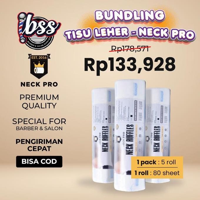 BUNDLING NECK PRO TISU LEHER BARBERSHOP PREMIUM  3 SLOP / TISU LEHER HITAM / TISU LEHER PUTIH / PAKE