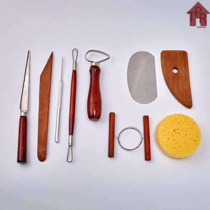 

ready Butsir set / Alat ukir clay / Pottery Modelling tools - 9pcs.- merah